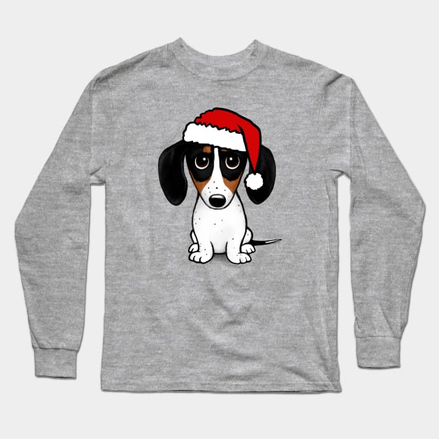 Piebald Dachshund with Santa Hat Cute Wiener Dog Christmas Long Sleeve T-Shirt by Coffee Squirrel